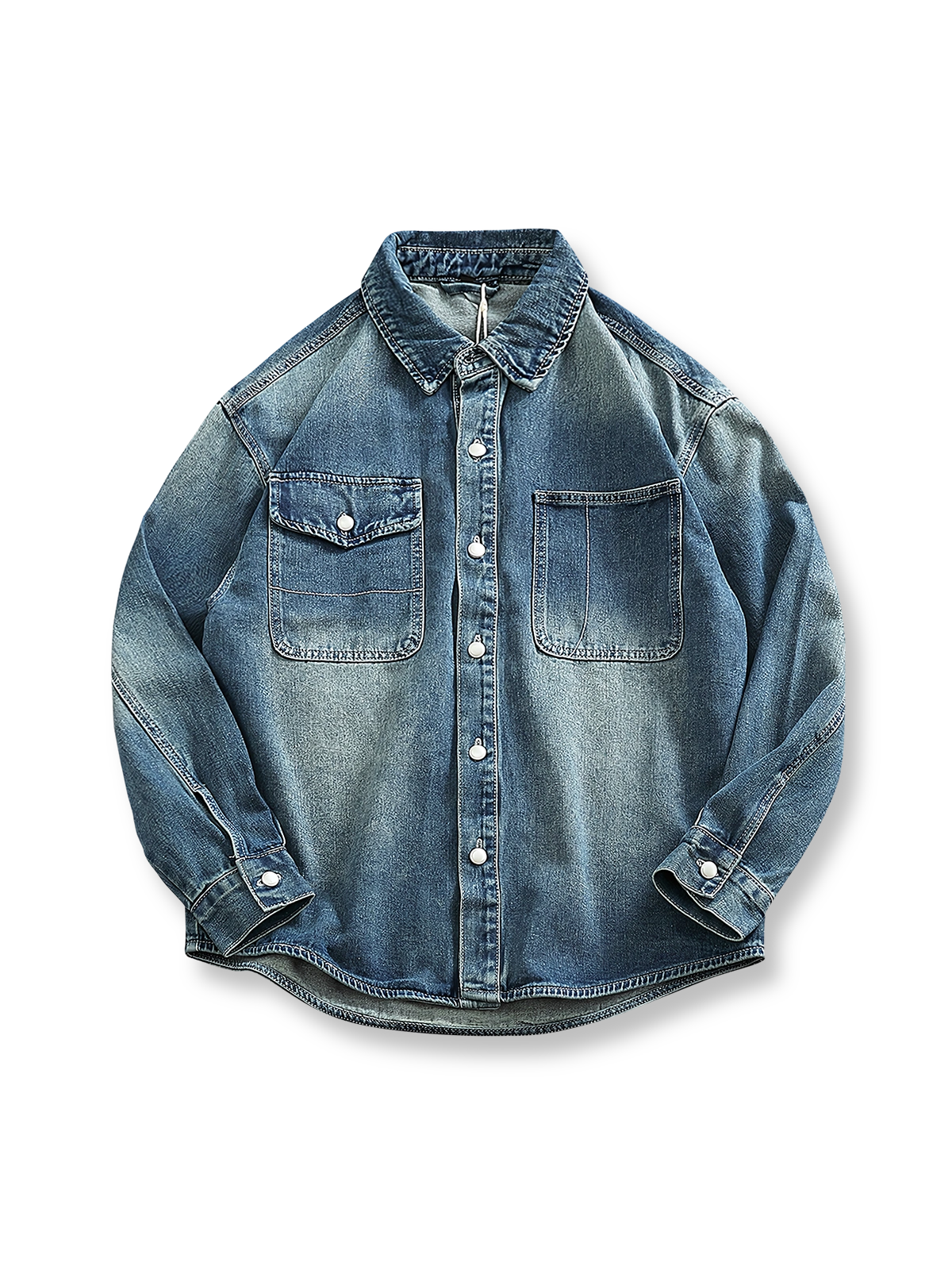 ヴィンテージウォッシュ加工のダブルポケットデニムシャツ
