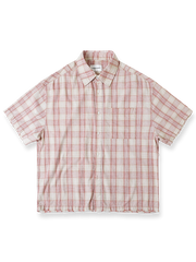 裾フリンジ付きヴィンテージチェック柄半袖シャツ。