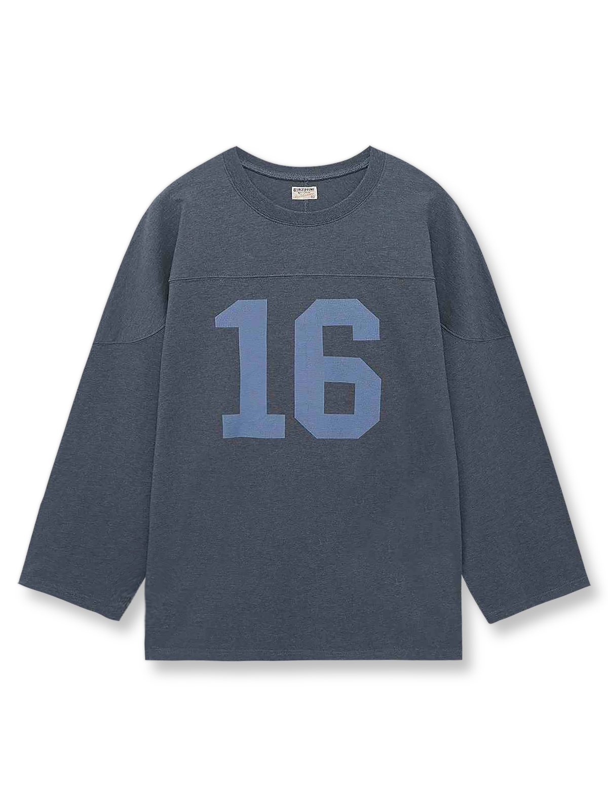 多色糸の杢調素材とひび割れ風ナンバープリントが特徴のヴィンテージ風ラグビー長袖Tシャツ。