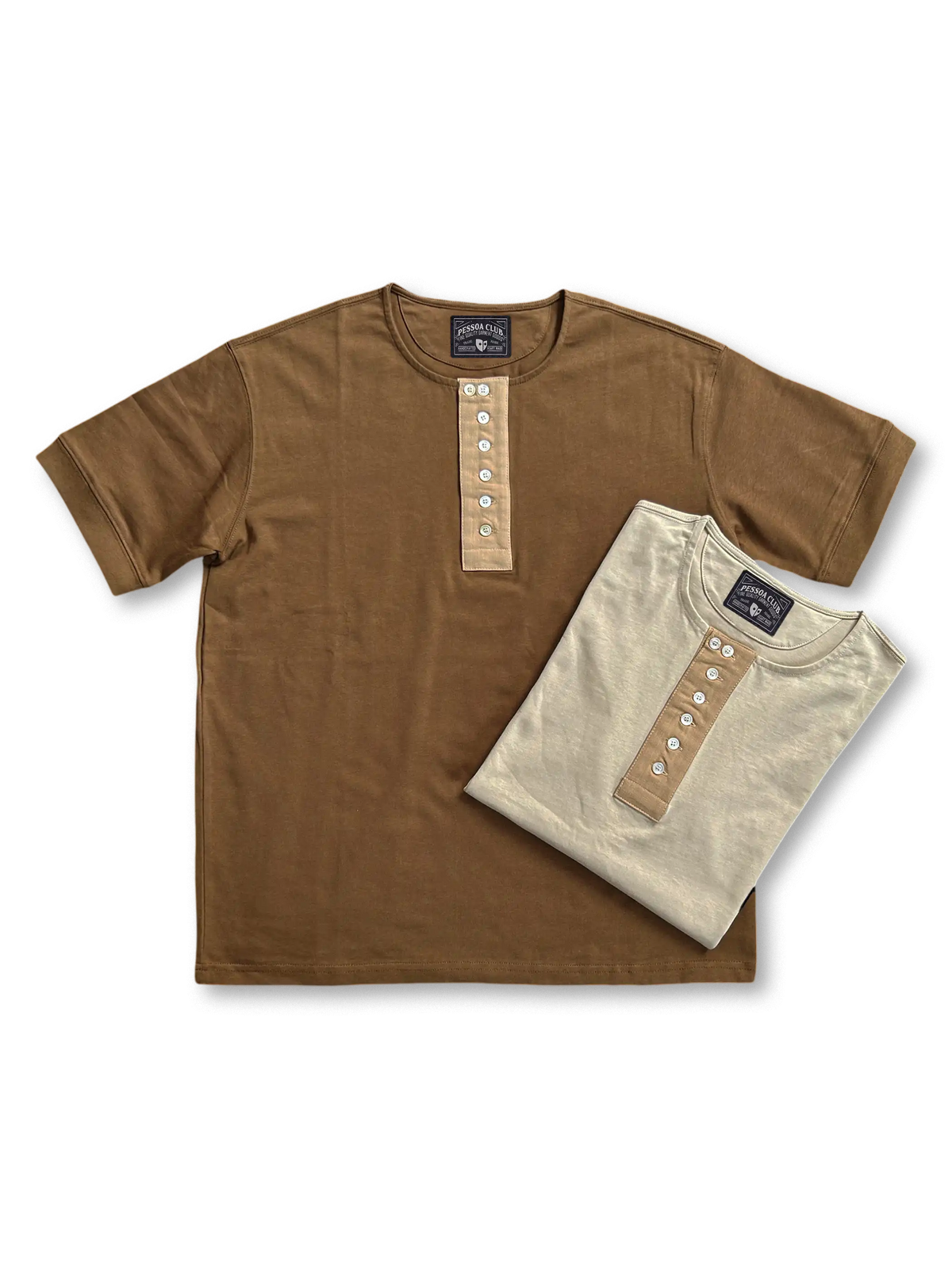 古着風ウォッシュ加工のヘビーウェイトコットンヘンリーネックTシャツ