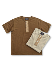 古着風ウォッシュ加工のヘビーウェイトコットンヘンリーネックTシャツ