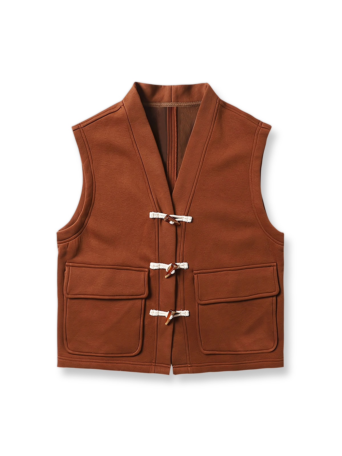  ホーンボタン付きのヴィンテージ風フリースベスト