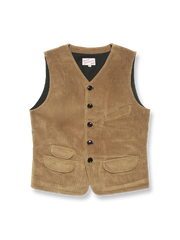 厚手コーデュロイのヴィンテージハンティングワークベスト。複数ポケットと保温性を備えた秋冬向けアイテム。