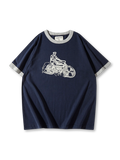 旧年代オートバイモチーフと配色リブが特徴の210gヴィンテージリンガーTシャツ