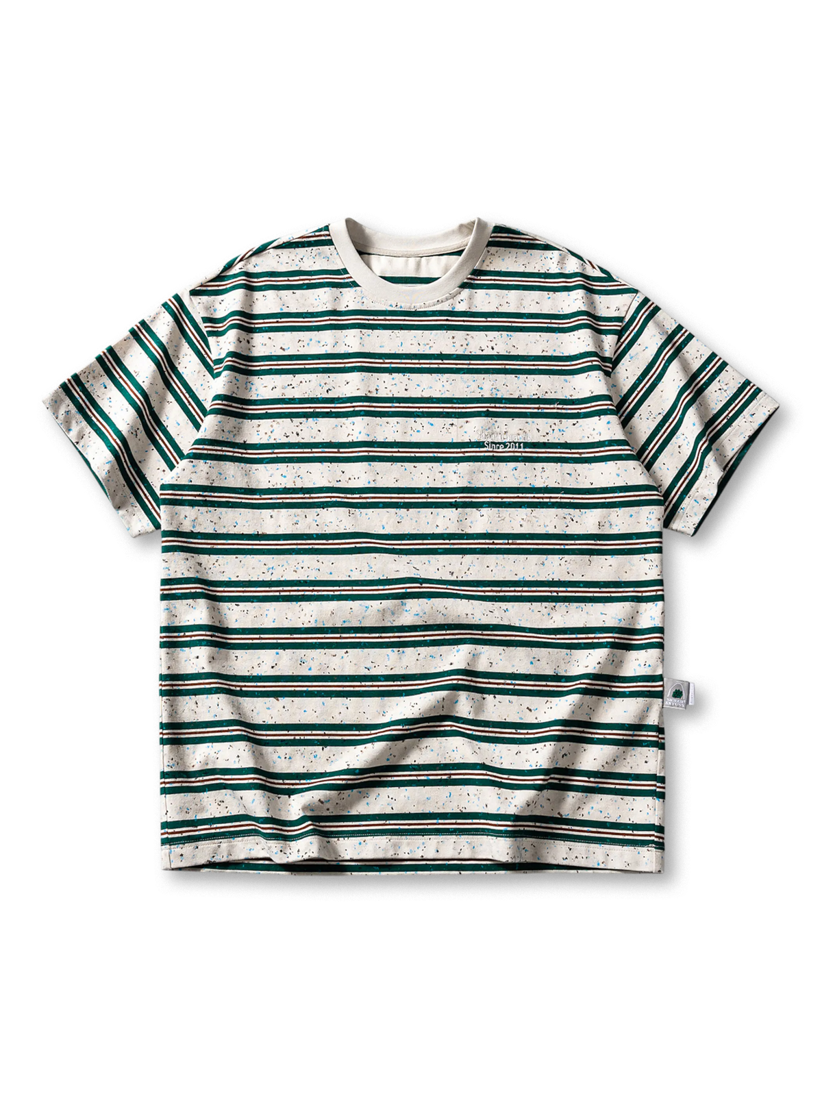 海軍作業着由来のボーダー柄にペイントスプラッターを重ねたヴィンテージ風ヘビーウェイトTシャツ