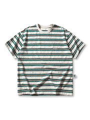 海軍作業着由来のボーダー柄にペイントスプラッターを重ねたヴィンテージ風ヘビーウェイトTシャツ