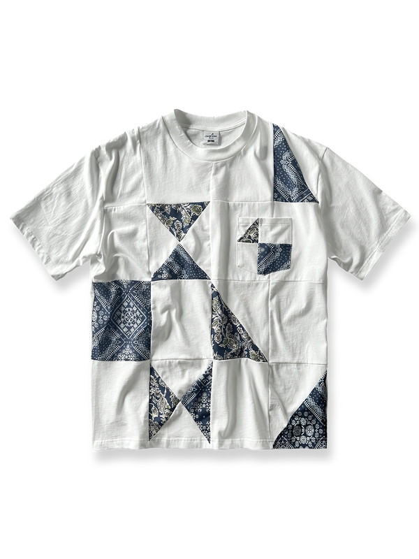 ヴィンテージペイズリー柄とカンタパッチワークの半袖Tシャツ