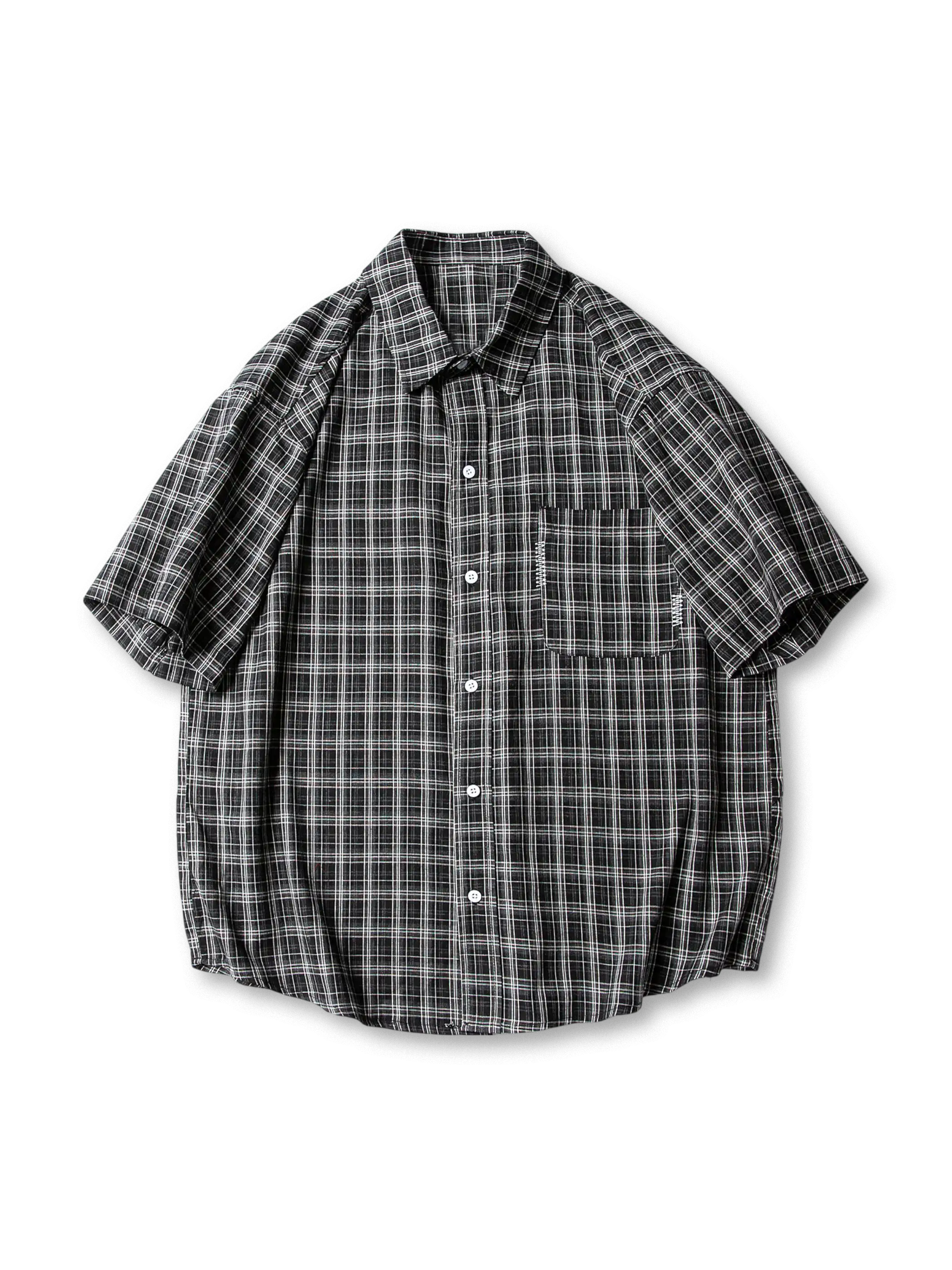 ヴィンテージ刺繍パッチチェック半袖シャツ正面画像