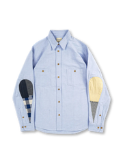 パッチワークデザインが特徴のヴィンテージ風オックスフォードシャツ