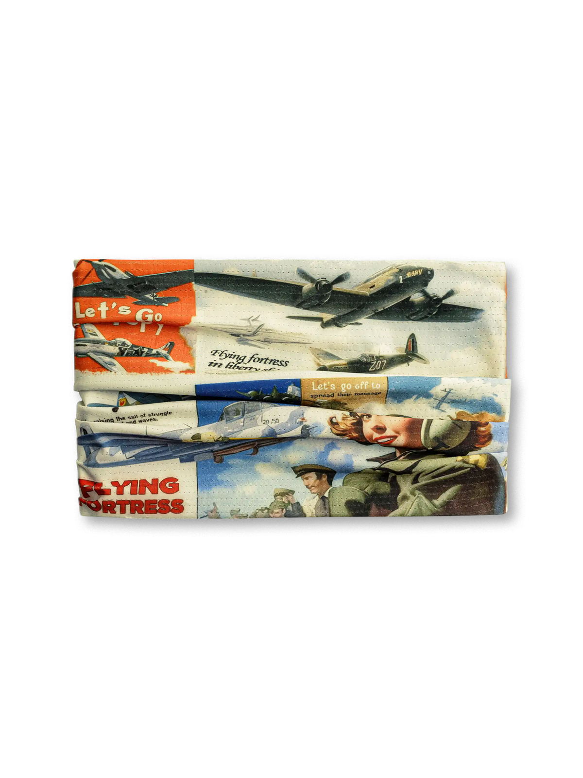 ピンナップイラストと冷感メッシュ生地が特徴の非売品限定マジックスカーフ。多機能で夏に最適。