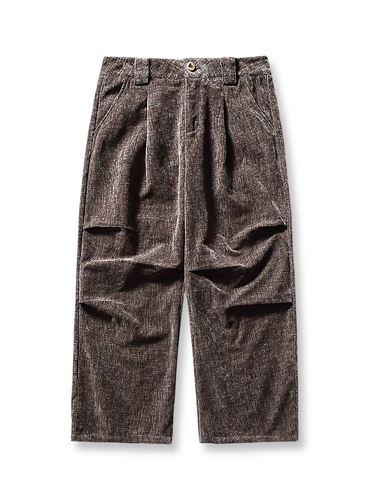 レトロなプリーツテクスチャー素材を用いたワイドパンツ。ハイウエストで立体的なプリーツデザインが特徴。柔らかく通気性に優れた素材で快適な着心地。ルーズフィットシルエットで幅広い体型に対応し、通勤やカジュアルシーンに最適。