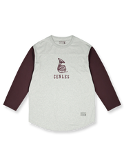 1950年代オールドサッカー風デザインの長袖Tシャツ、ホルンプリントとレイヤード感が特徴