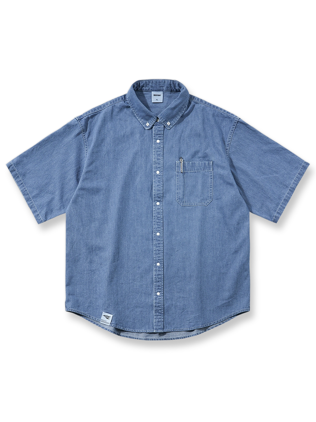 テンセル混紡デニム半袖シャツの前面が見える商品画像