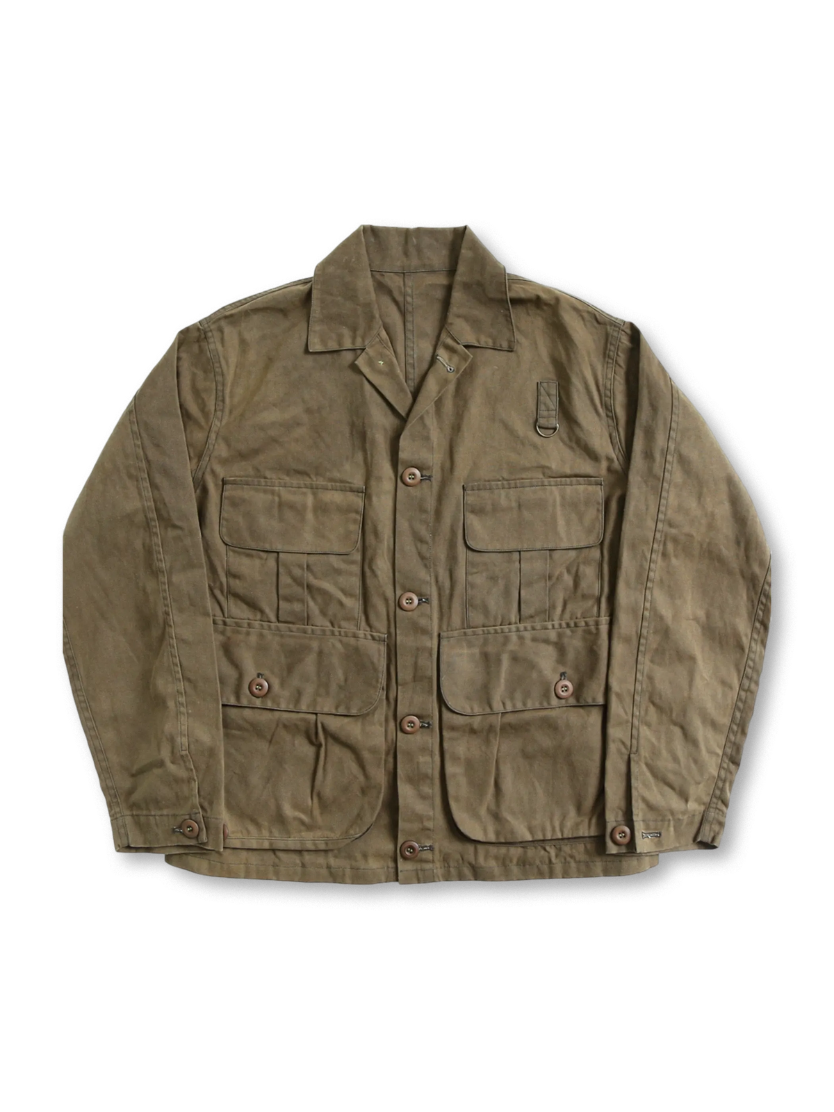 1940年代風デザインの高密度ワックスコットンジャケット。防水性と耐久性に優れ、多機能ポケット付き。