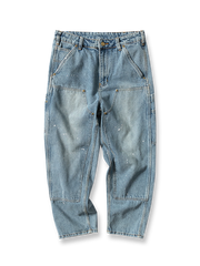 ヴィンテージ風スプラッシュペイント加工のストレートデニムパンツ