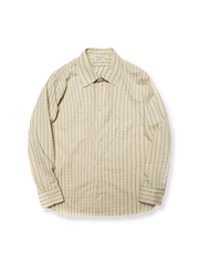 ベージュ×ブラウンの1930年代風ストライプジャカードシャツ。