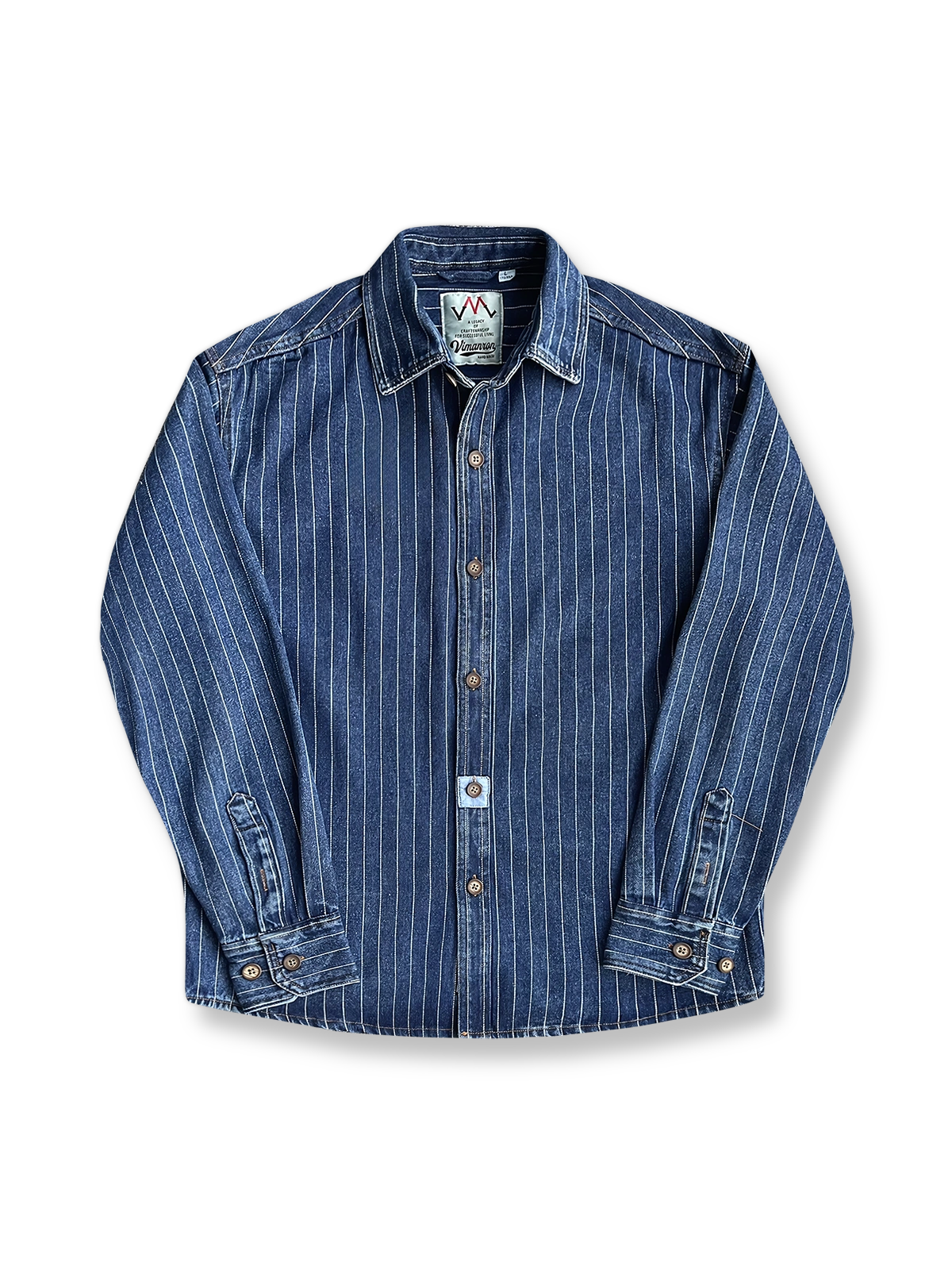 スノーストライプ柄のヘビーストーンウォッシュデニムシャツ