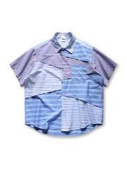 不規則パッチワークと天絲素材が特徴のヴィンテージストライプシャツ