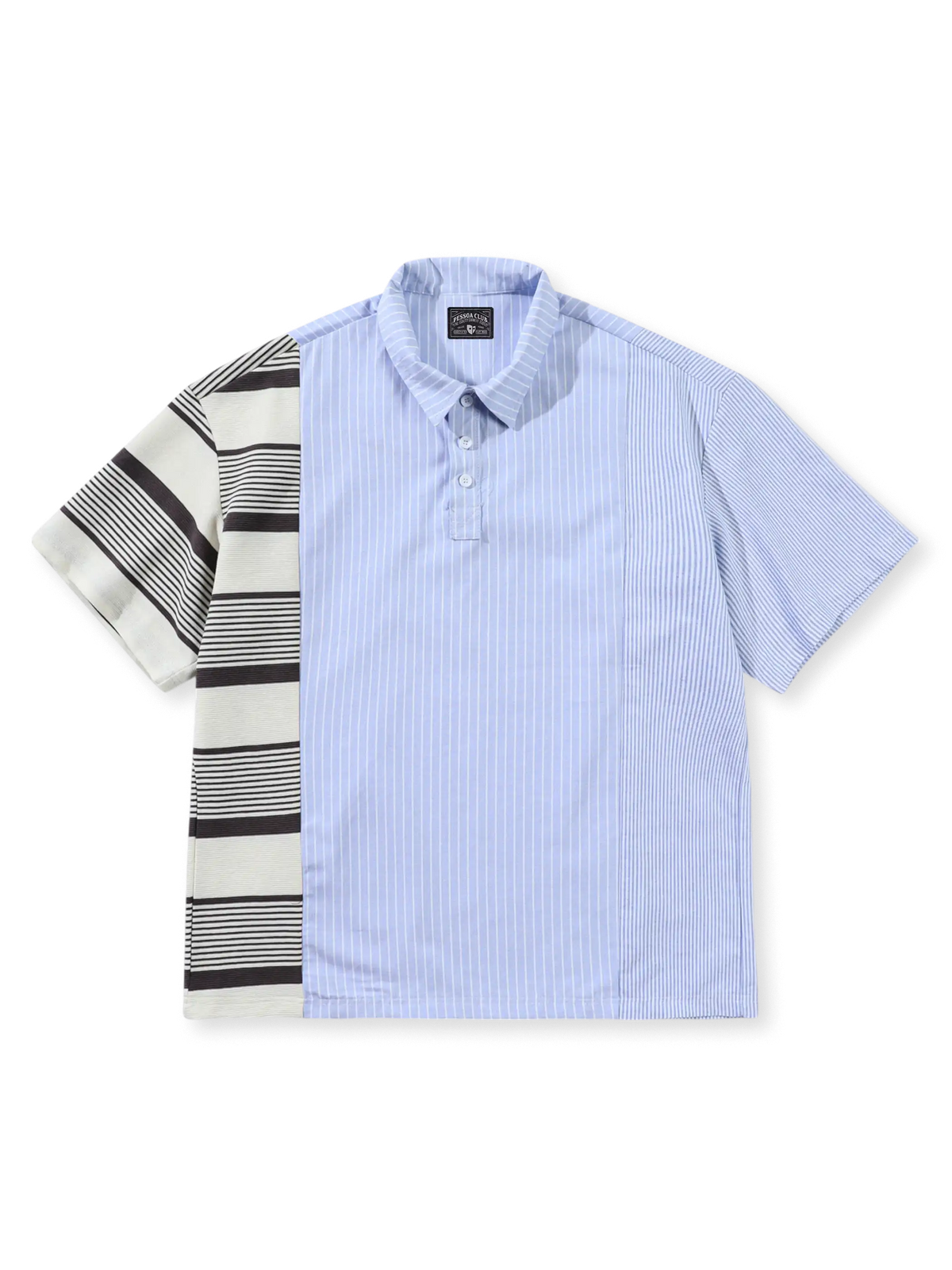 マルチストライプと異素材パネルのパッチワークが映えるヴィンテージワークシャツ