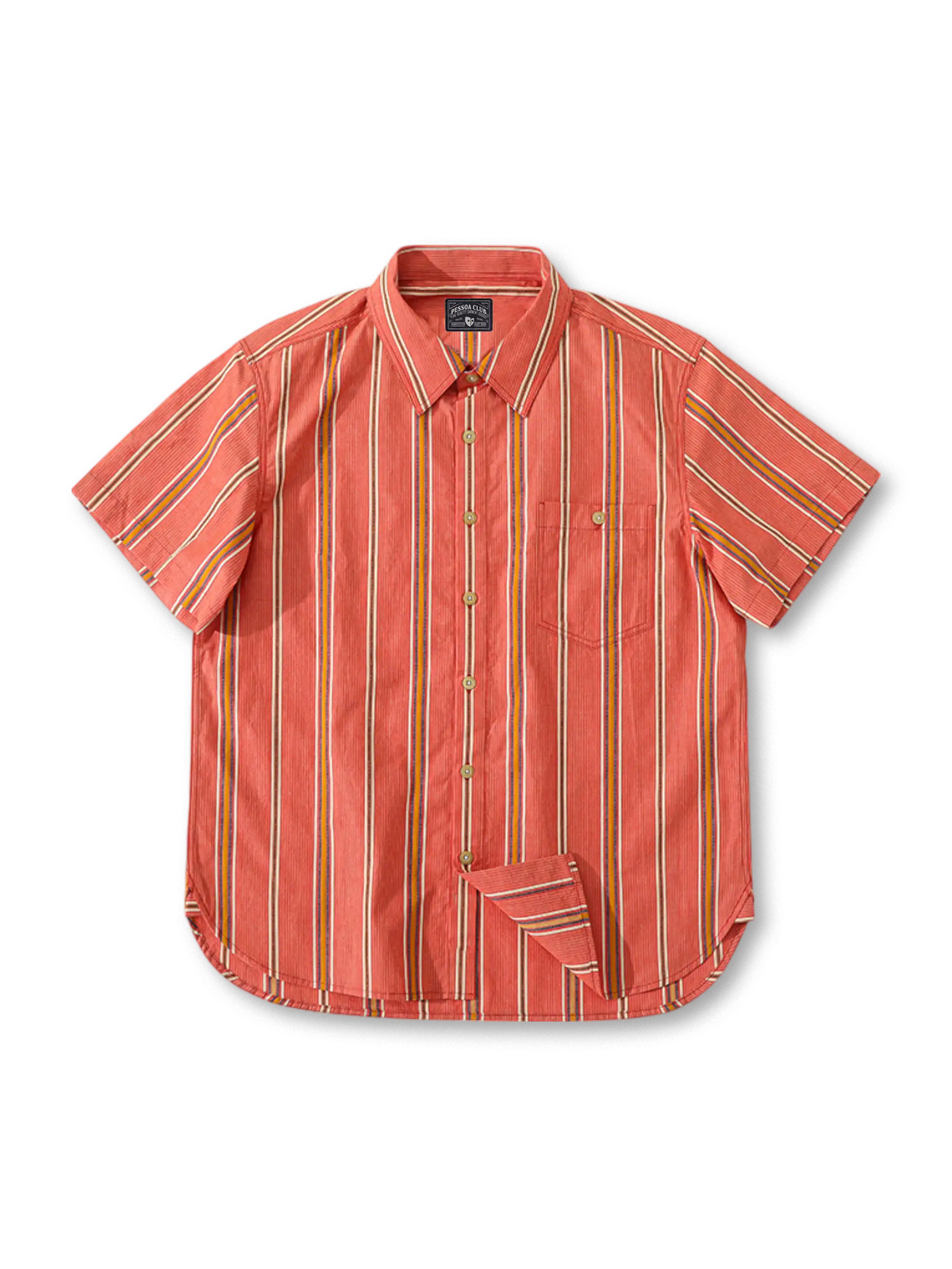 精緻なストライプとチェーンステッチが映えるレギュラーカラーシャツ