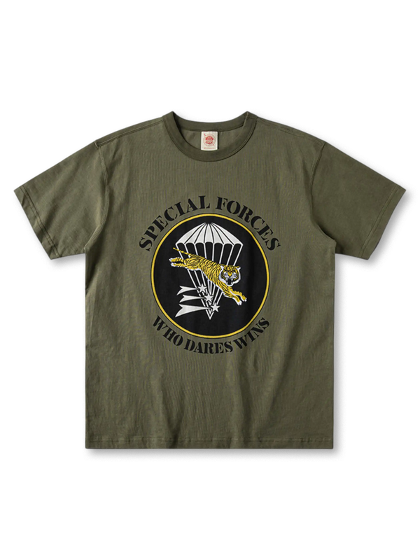 ヴィンテージタイガーパーラシュートTシャツ全体像（オリーブグリーン・グレー）