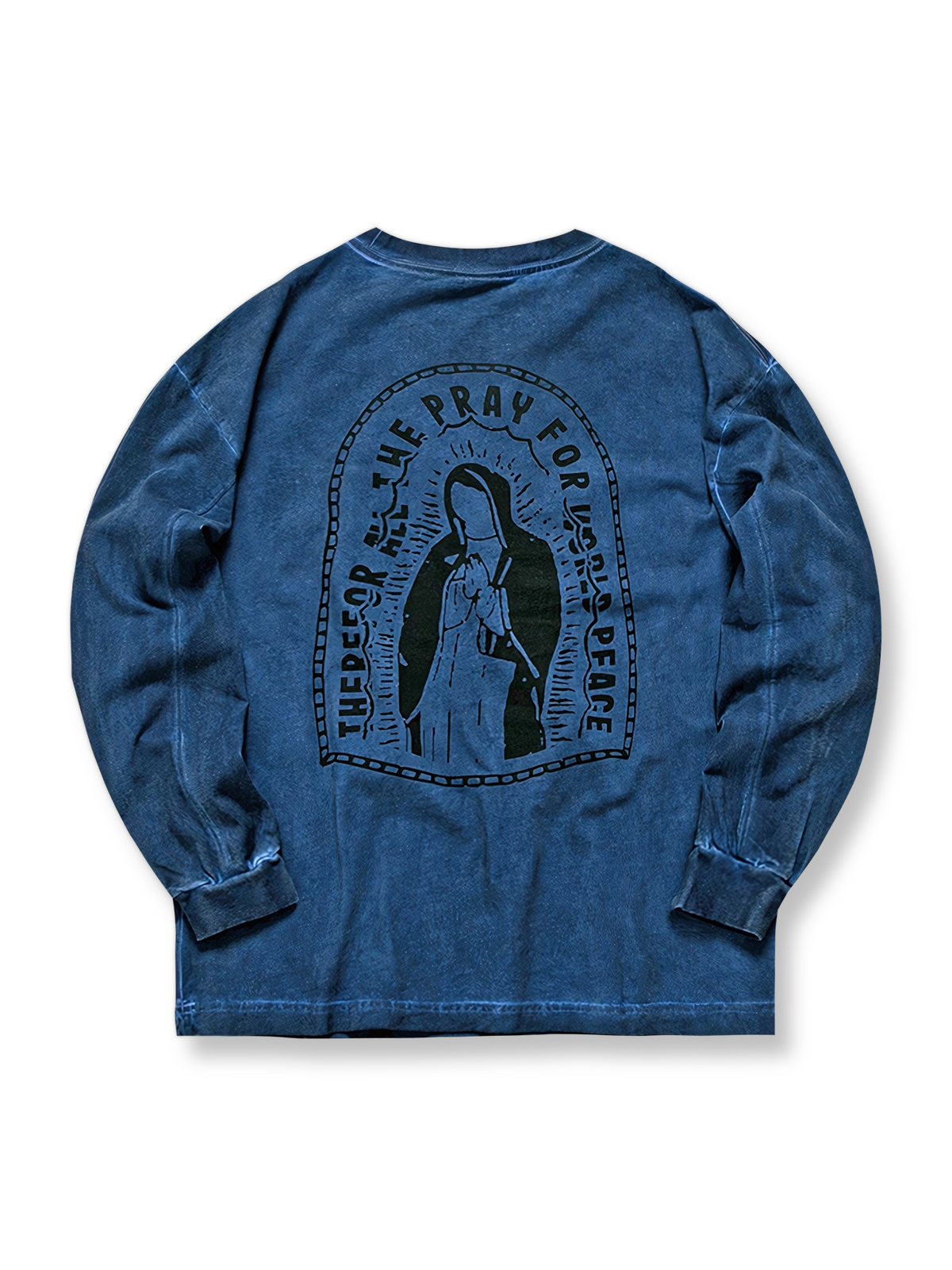聖母マリアのヴィンテージプリントが背面に入った長袖Tシャツ