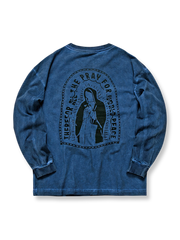 聖母マリアのヴィンテージプリントが背面に入った長袖Tシャツ