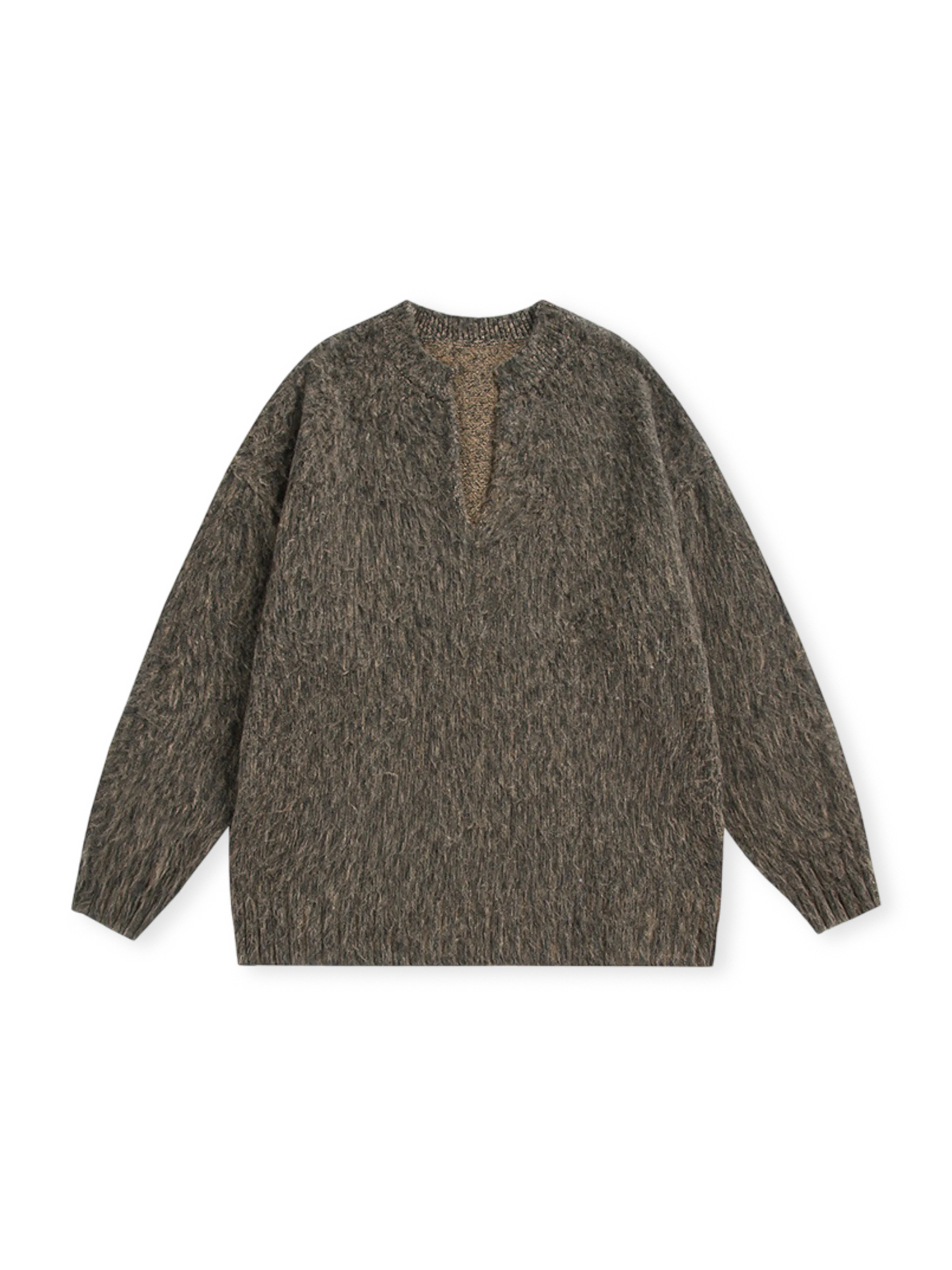 70〜80年代アメリカンカレッジスタイルのゆったりVネックセーター。柔らかいポリエステル素材で快適な着心地。