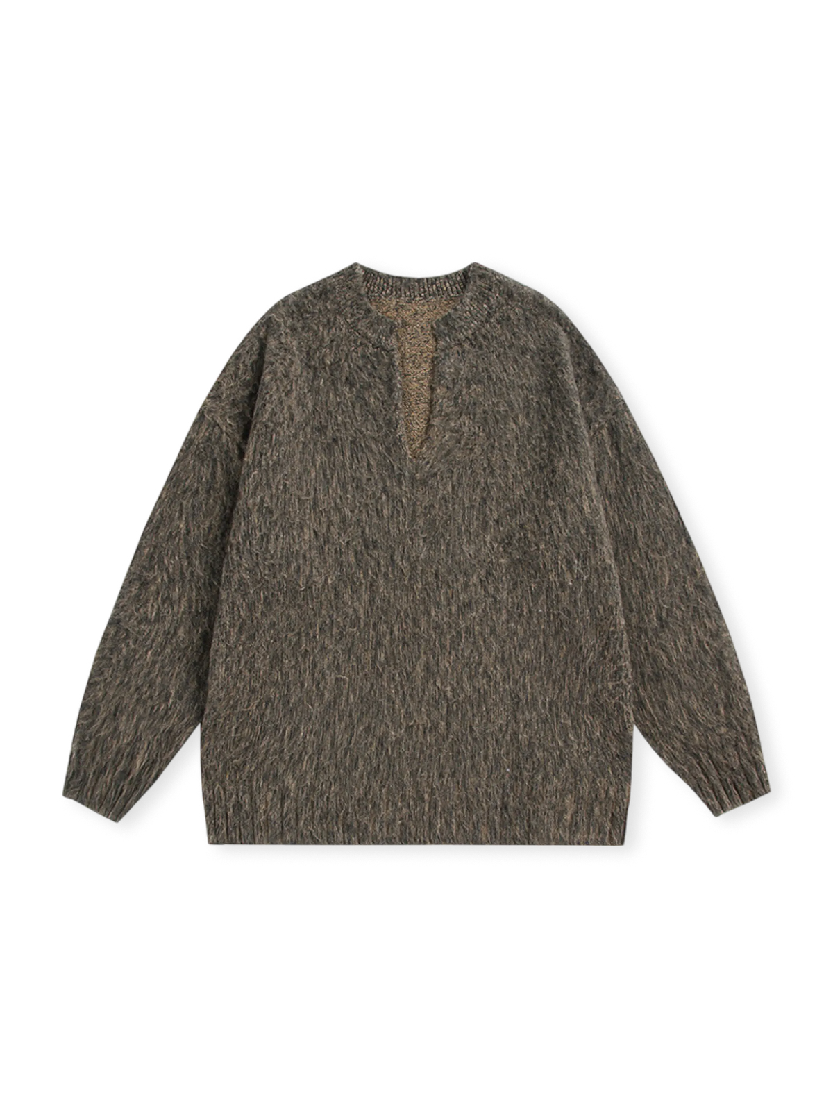 70〜80年代アメリカンカレッジスタイルのゆったりVネックセーター。柔らかいポリエステル素材で快適な着心地。