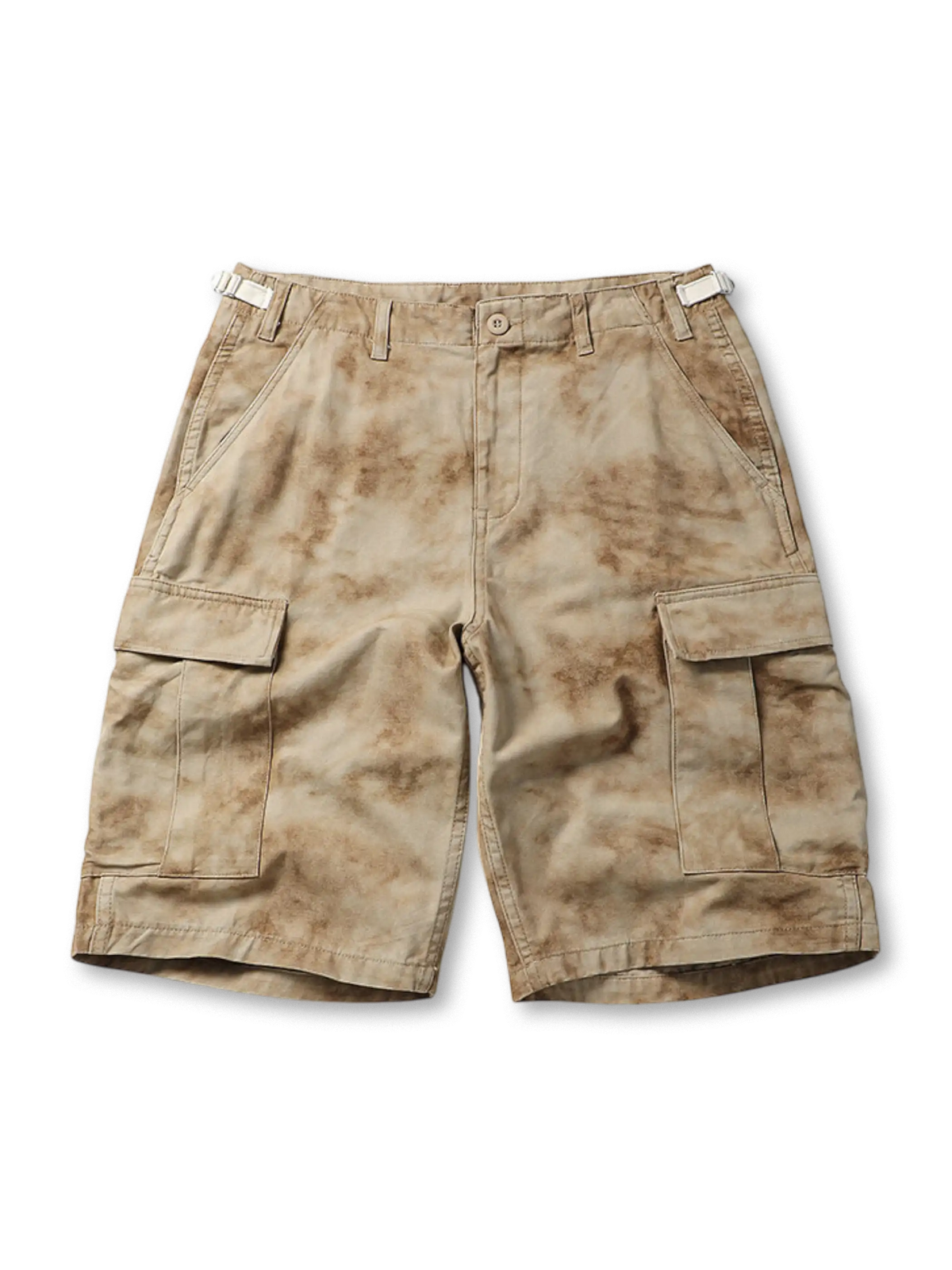 ムラ染め風カラーと大容量ポケットが特徴のヴィンテージウォッシュカーゴショーツ