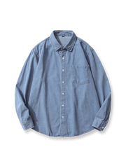 ヴィンテージウォッシュ加工が施された長袖デニムシャツの前面が見える商品画像