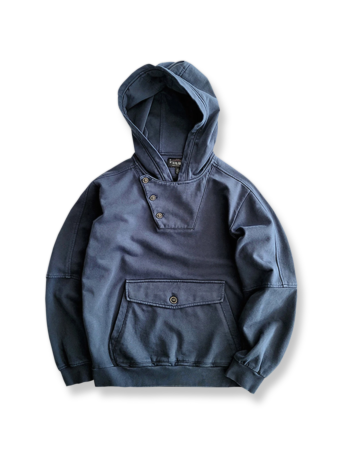 ヴィンテージ風ウォッシュ加工のコットンプルオーバーフーディー