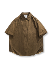 ヴィンテージウォッシュ加工が施されたワーク半袖シャツの前面が見える商品画像