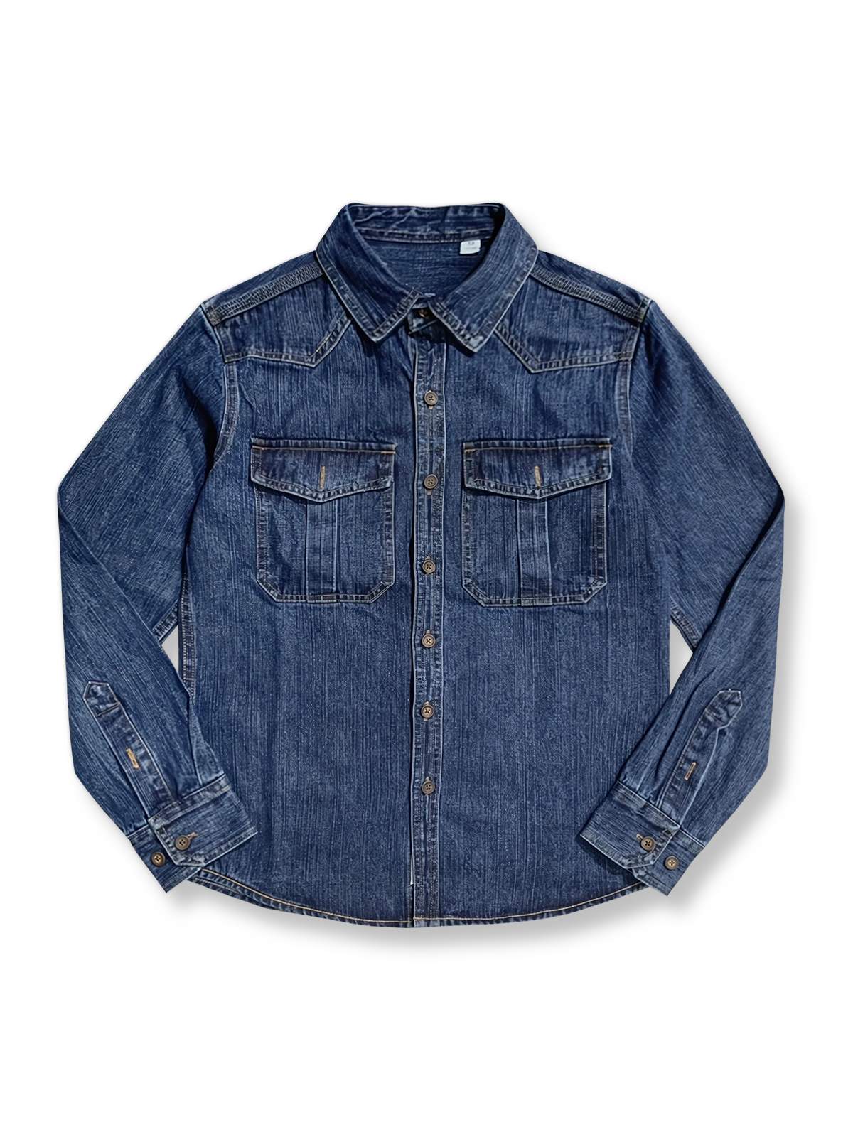 ヴィンテージウォッシュ加工が施されたアメカジ風デニムシャツ