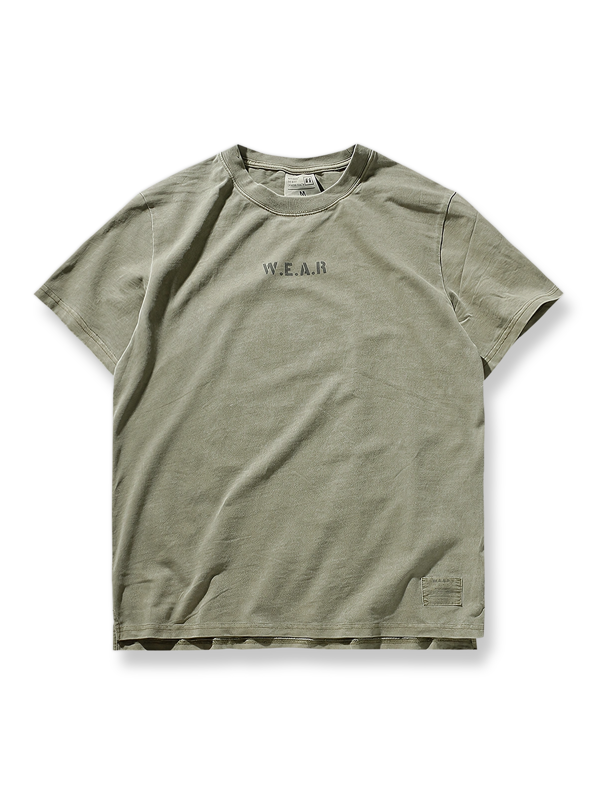 ヴィンテージ風ヘビーウォッシュ純綿クルーネック半袖Tシャツの全体像