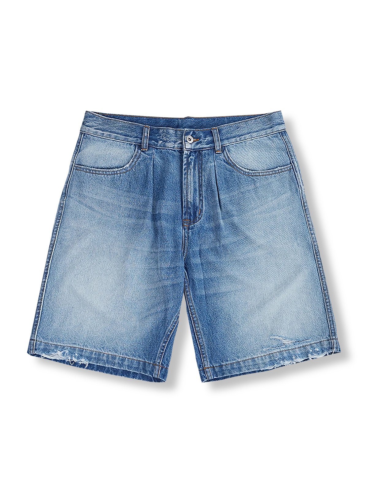 ヴィンテージ加工デニムショーツ（ハーフ丈）。