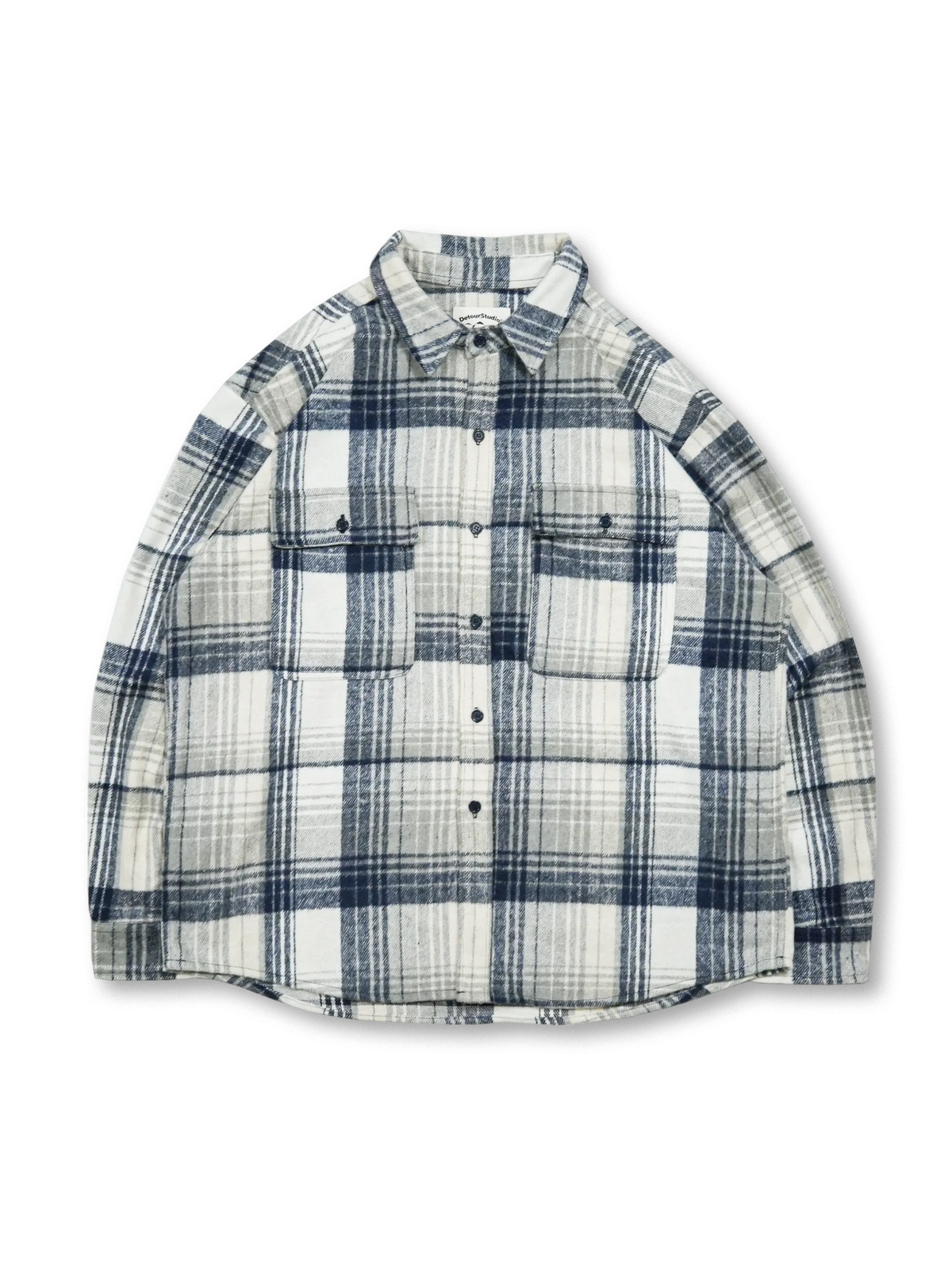 起毛フランネルチェックとドロップショルダーが特徴のヴィンテージウォッシュドフランネルチェックシャツ