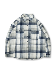 起毛フランネルチェックとドロップショルダーが特徴のヴィンテージウォッシュドフランネルチェックシャツ