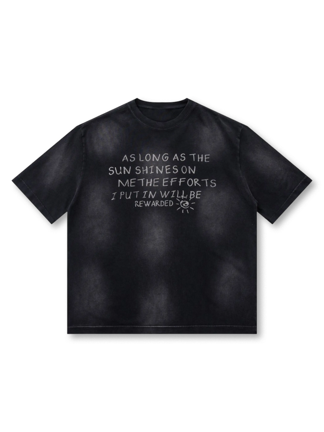 グラデーションウォッシュと励ましのメッセージが特徴のヴィンテージ風Tシャツ