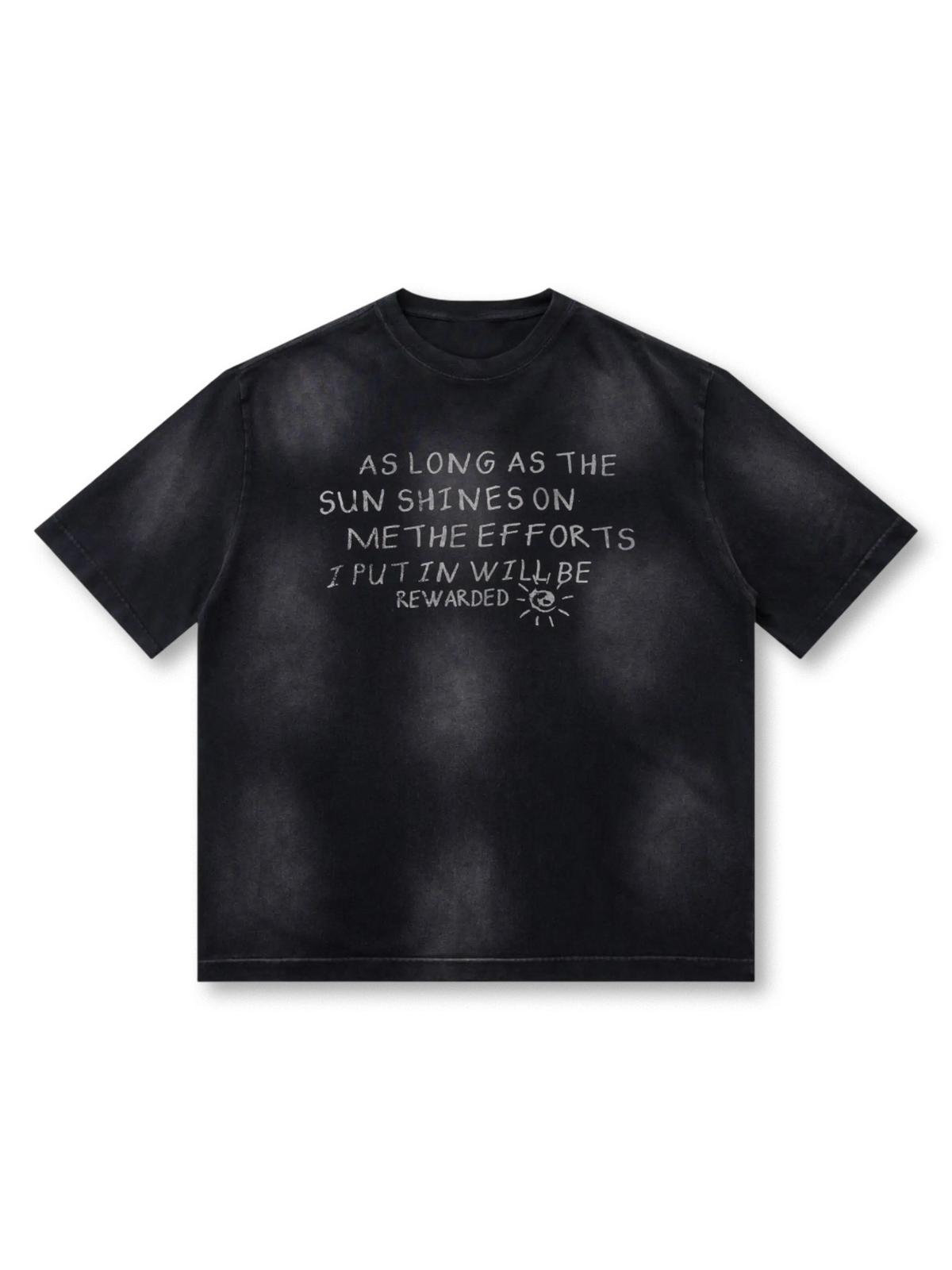 グラデーションウォッシュと励ましのメッセージが特徴のヴィンテージ風Tシャツ