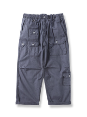 マルチポケットとウエストゴム・ドローコードが特徴のヴィンテージ風ワークカジュアルパンツの全体像。