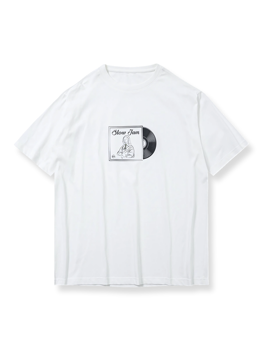 レコード盤をモチーフにした「VINYL RECORD」プリントのクルーネックTシャツ