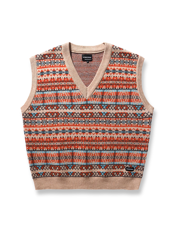 vneck_knit_vest
ナバホ族の幾何学模様をジャガードで表現した100%コットン製ニットベスト。通年使える快適さとヴィンテージ感を兼ね備え、レイヤードに最適なクラシックデザイン。