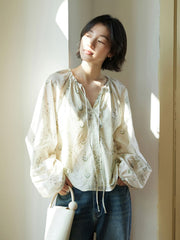 ウォーターグリーンVネックシフォンブラウス