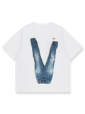 ピースサインデニムプリントTシャツの正面画像