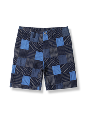  7種類のウォバッシュ生地をパッチワークしたショートパンツ