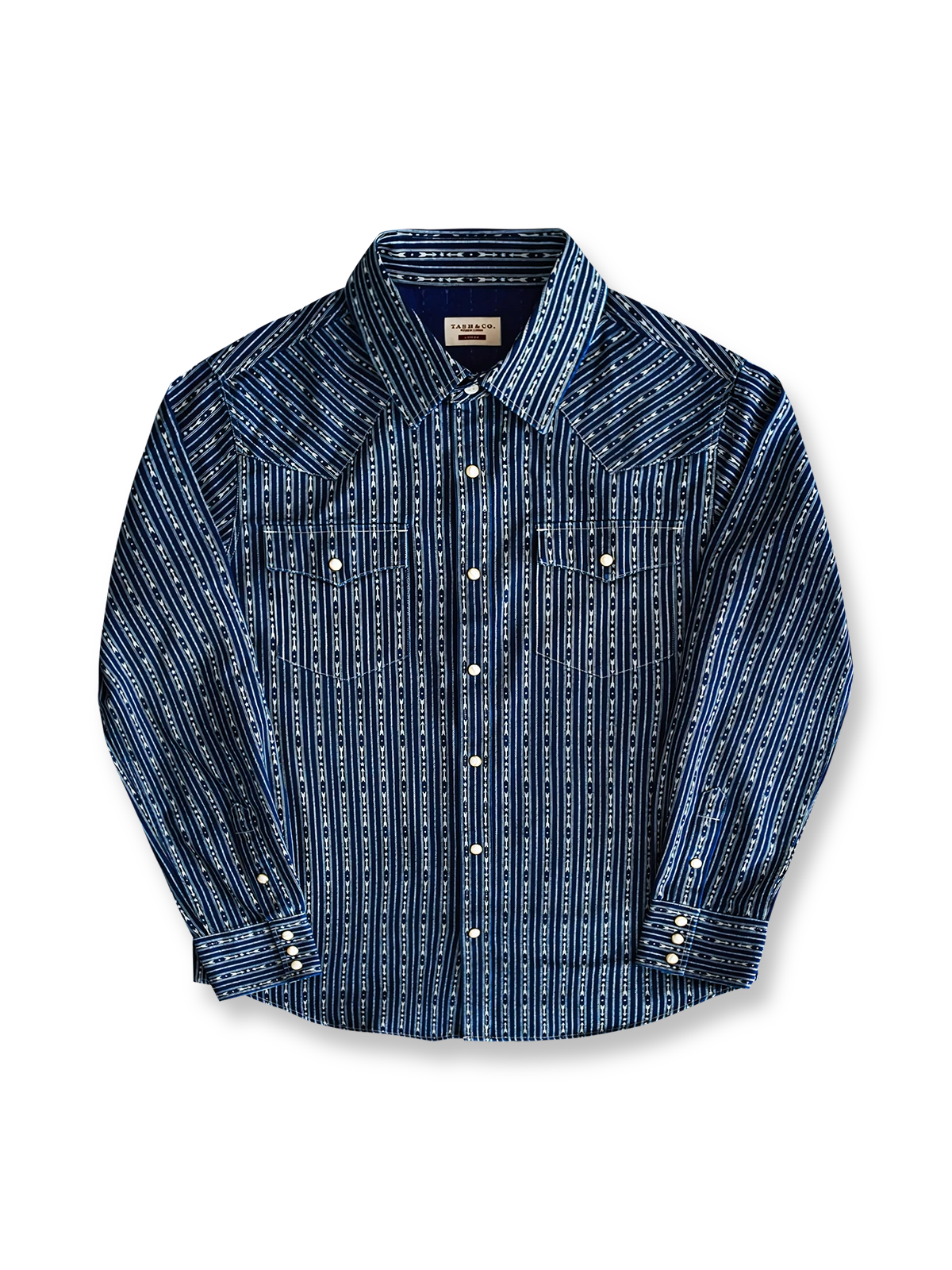 Wabashプリントが映える9オンスデニムシャツ。