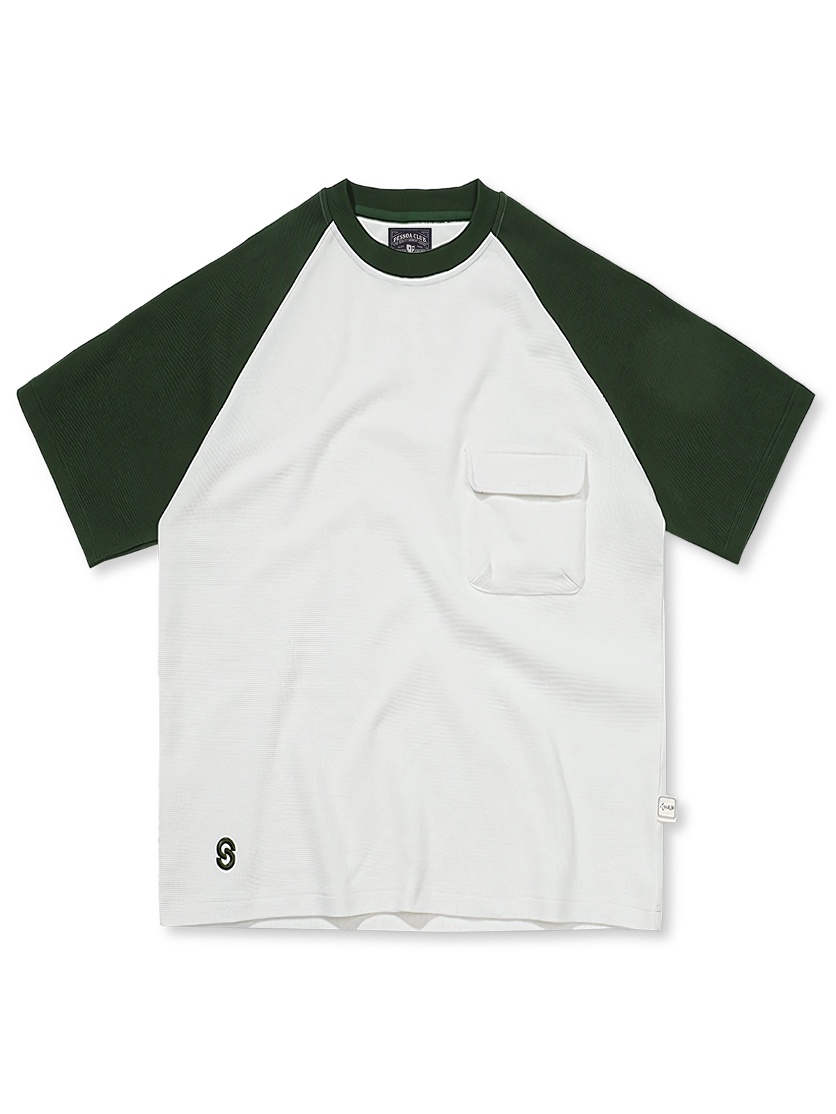 ワッフル生地ドルマンスリーブ半袖シャツ、パッチワークデザイン、通気性と耐久性に優れた混紡素材