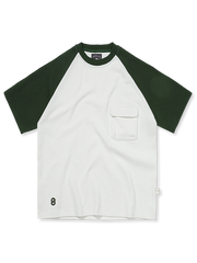 ワッフル生地ドルマンスリーブ半袖シャツ、パッチワークデザイン、通気性と耐久性に優れた混紡素材