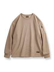 ワッフルグリッドテクスチャの長袖スウェットシャツ